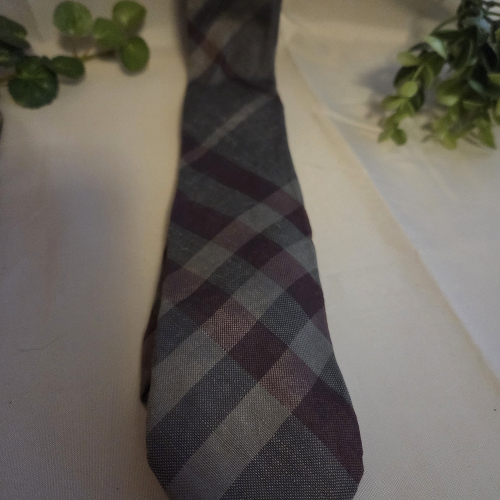 Burberry London Plaid Silk Linen Tie Made in England Designer Necktie Prom - Picture 5 of 11